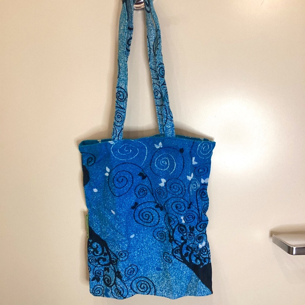 Lenny Lamb Blue Princessa Shopping Bag Tote 100% Cotton Jaquard Wrap NWOT RARE